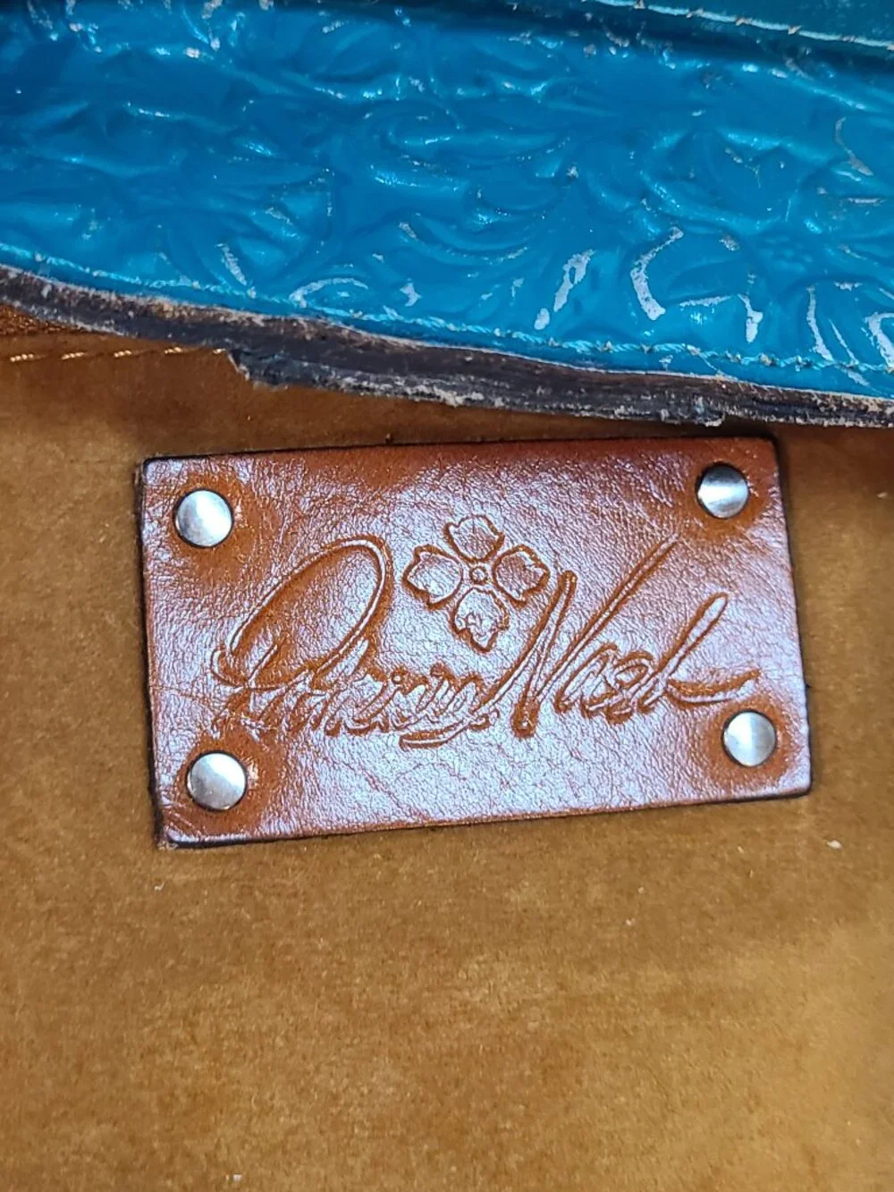 Patricia Nash Harper Tote Crossbody Teal Silver Metallic Floret Tooled Leather